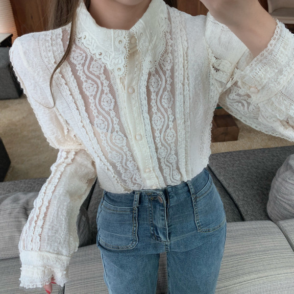 Pavasariniai moteriški nėriniuoti marškiniai