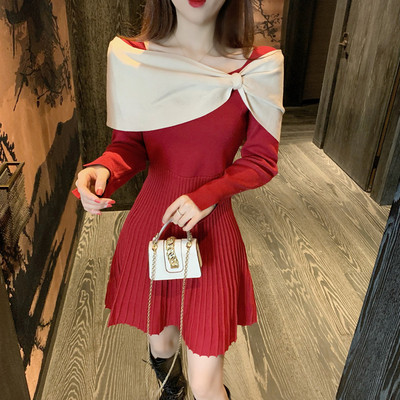 Női ruha, hosszú ujjú, redős aljú