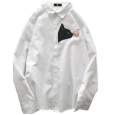 Vīriešu moderns krekls ar klasisku apkakli, garām piedurknēm un aplikāciju