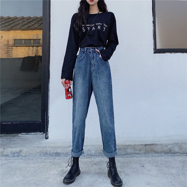 Széles női farmer, magas derékkal