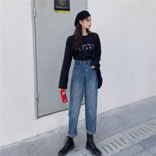 Széles női farmer, magas derékkal