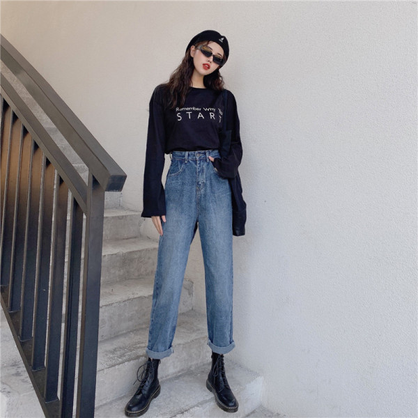 Széles női farmer, magas derékkal