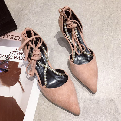 Sandale de damă elegante din piele intoarsa cu element sidefat