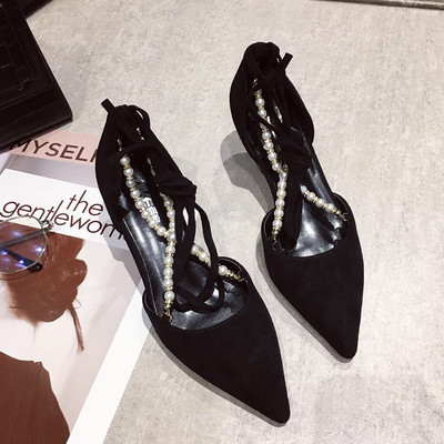 Sandale de damă elegante din piele intoarsa cu element sidefat