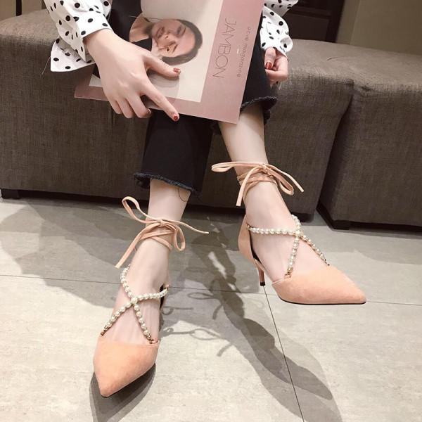 Sandale de damă elegante din piele intoarsa cu element sidefat