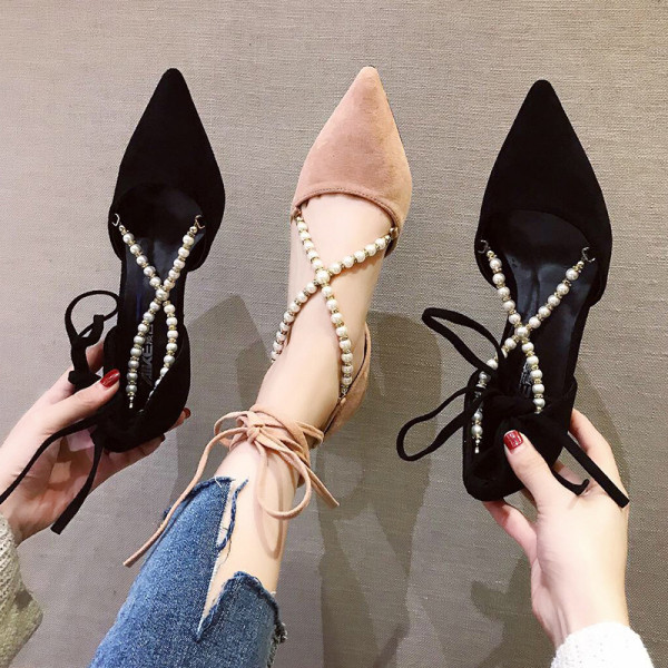 Sandale de damă elegante din piele intoarsa cu element sidefat