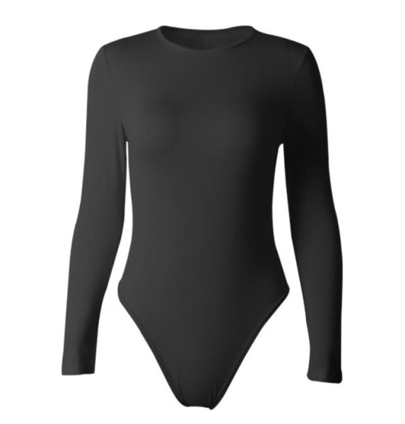 Moteriškas kasdienis bodis ilgomis rankovėmis ir ovalia iškirpte