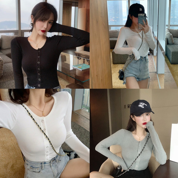 Bluză de damă moale, cu decolteu oval și nasturi