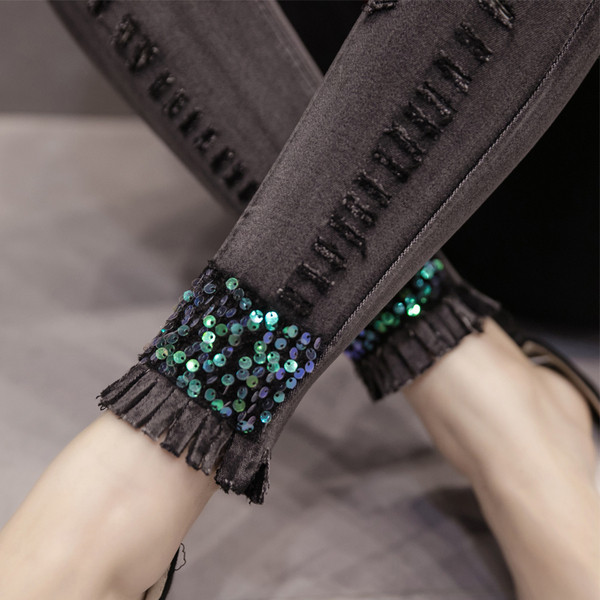 Blugi de dama moderni Model slim cu paiete