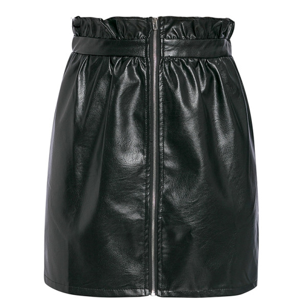 Elegantna ženska kratka kožna suknja s visokim strukom i patentnim zatvaračem