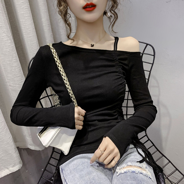 Sieviešu ikdienas blūze ar atkailinātiem pleciem un saitēm