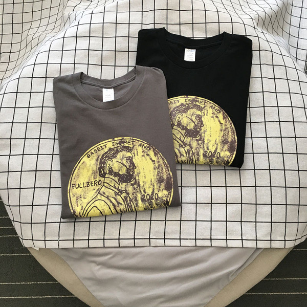 Ikdienas vīriešu T-krekls ar īsām piedurknēm un apaļu apdruku