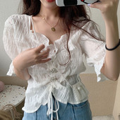 Ikdienas sieviešu blūze ar 3/4 piedurknēm un saitēm