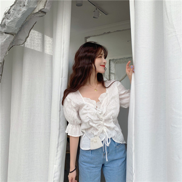 Ikdienas sieviešu blūze ar 3/4 piedurknēm un saitēm