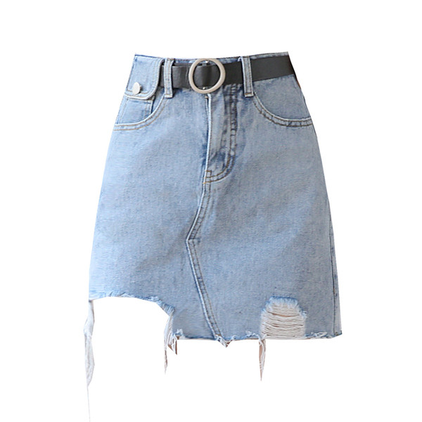 Ženska ležerna kratka suknja ravnog modela sa poderanim motivima