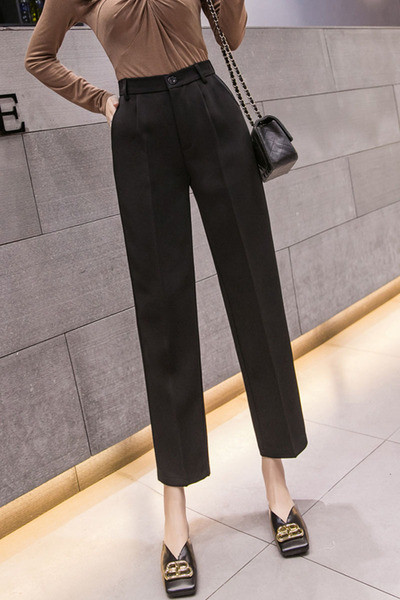 Stiilsed naiste püksid kõrge vöökohaga sirge mudeliga