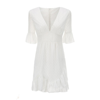 Rochie scurtă de damă casual, cu decolteu adânc și mâneci 3/4