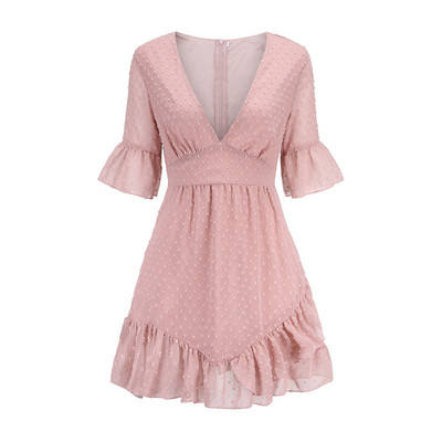 Rochie scurtă de damă casual, cu decolteu adânc și mâneci 3/4