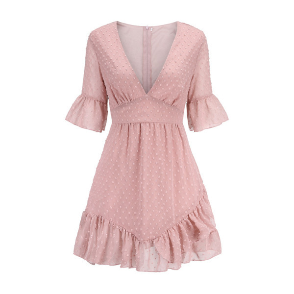 Rochie scurtă de damă casual, cu decolteu adânc și mâneci 3/4