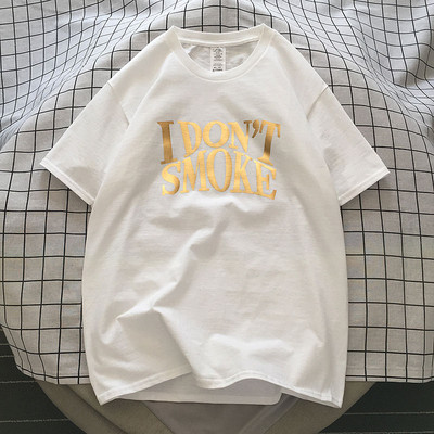 Tricou casual bărbătesc din bumbac, cu mâneci scurte și inscripție aurie