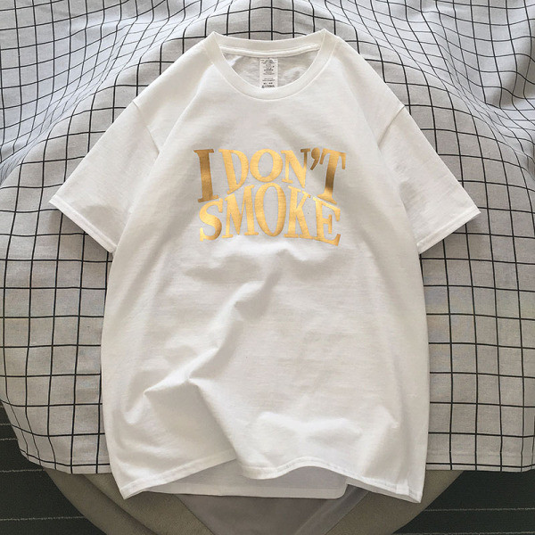 Tricou casual bărbătesc din bumbac, cu mâneci scurte și inscripție aurie