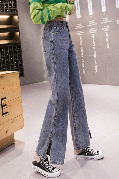 Női alkalmi farmer egyenes modell magas derékkal és hasítékkal