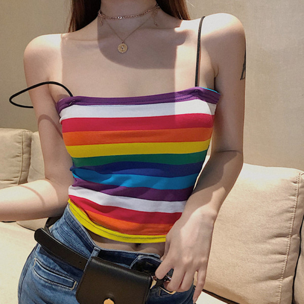 Svītrains sieviešu topiņš ar plānām lencēm