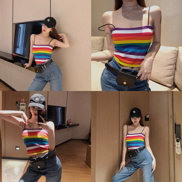 Svītrains sieviešu topiņš ar plānām lencēm