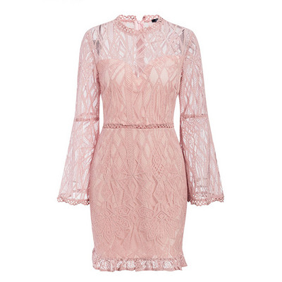 Rochie scurtă de damă modernă, cu mâneci lungi și decolteu oval