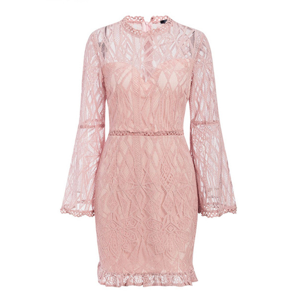 Rochie scurtă de damă modernă, cu mâneci lungi și decolteu oval