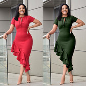 Rochie modernă de damă asimetrică cu mâneci scurte și cravate