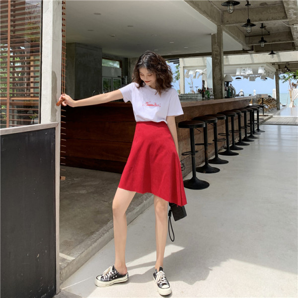 Női aktuális szoknya aszimmetrikus modell magas derékkal