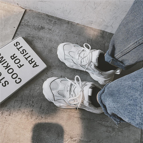 Adidasi sport si casual dama cu talpa inalta in culoarea alba