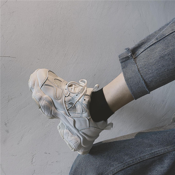 Adidasi sport si casual dama cu talpa inalta in culoarea alba