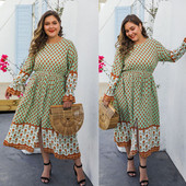 Rochie casual de dama cu model colorat si maneci lungi - marimea 4XL