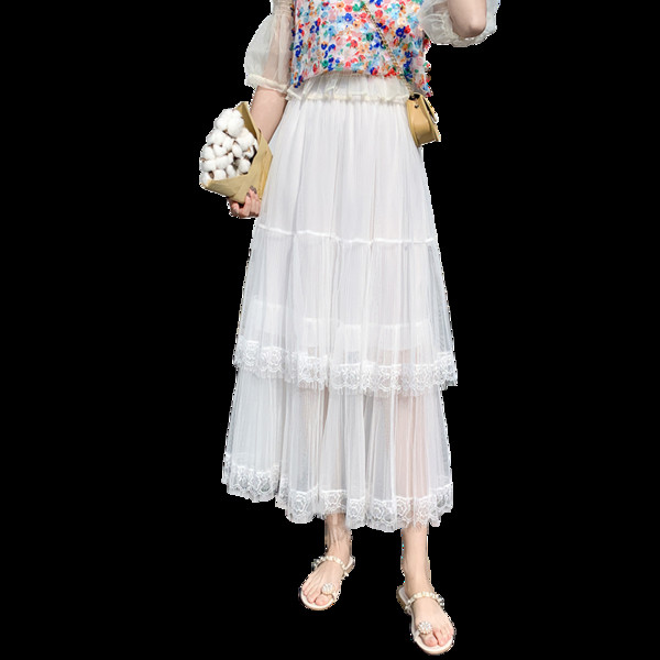 Moteriškas ilgas laisvalaikio sijonas su nėriniais