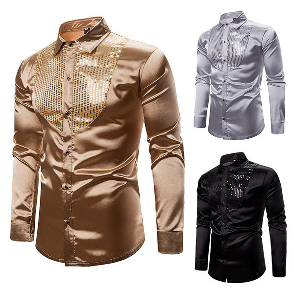 Modern férfi ing klasszikus gallérral és flitterekkel