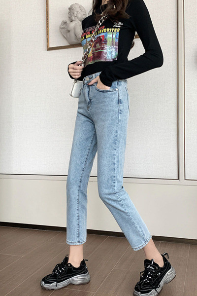 Blugi casual de dama lungime 9/10 cu talie inalta