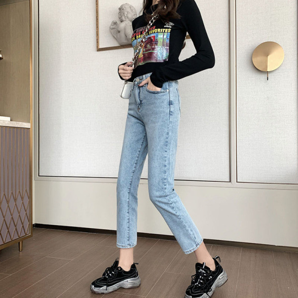 Blugi casual de dama lungime 9/10 cu talie inalta