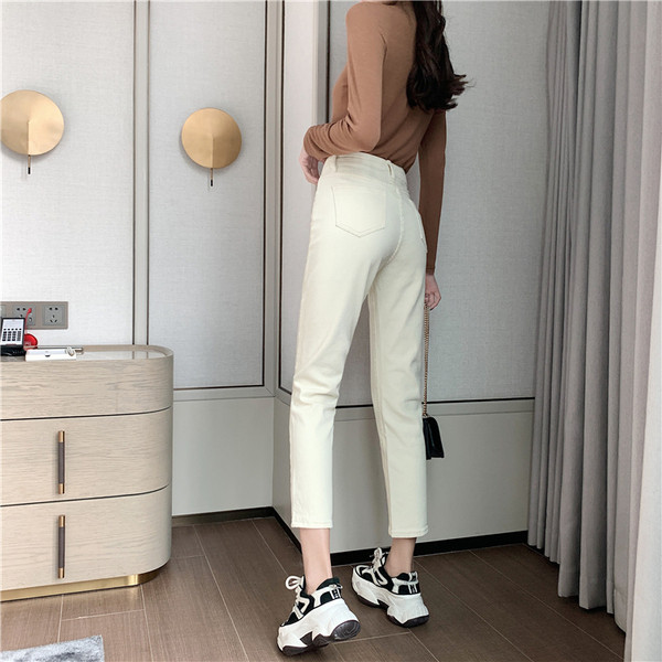 Blugi casual de dama lungime 9/10 cu talie inalta