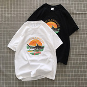 Tricou de vară pentru bărbați cu decolteu oval, mâneci scurte și imprimeu color