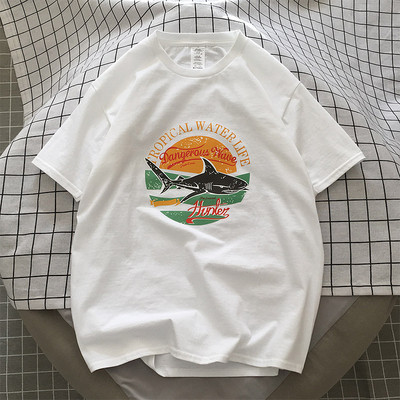 Tricou de vară pentru bărbați cu decolteu oval, mâneci scurte și imprimeu color