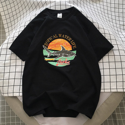 Tricou de vară pentru bărbați cu decolteu oval, mâneci scurte și imprimeu color