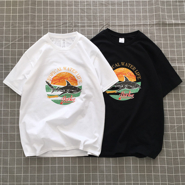 Tricou de vară pentru bărbați cu decolteu oval, mâneci scurte și imprimeu color