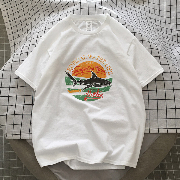 Tricou de vară pentru bărbați cu decolteu oval, mâneci scurte și imprimeu color