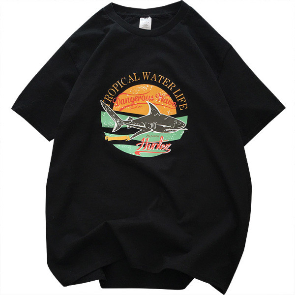 Tricou de vară pentru bărbați cu decolteu oval, mâneci scurte și imprimeu color