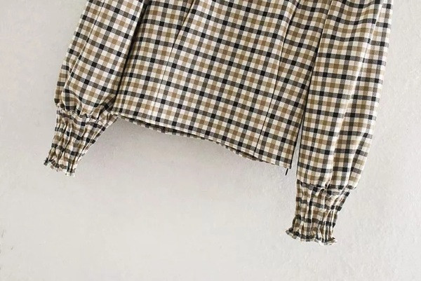 Ženska karirana bluza s dugim rukavima i kovrčama