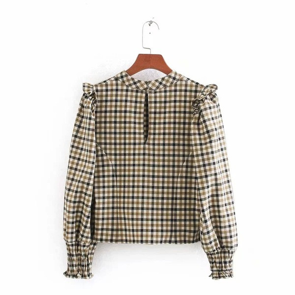 Ženska karirana bluza s dugim rukavima i kovrčama