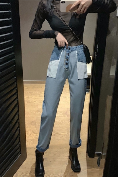 Mūsdienīgi sieviešu džinsi ar augstu vidukli - taisns modelis