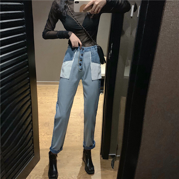 Mūsdienīgi sieviešu džinsi ar augstu vidukli - taisns modelis